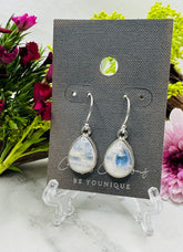 Sterling Silver Rainbow Moonstone Teardrop Earrings - Rain Petals
