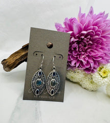 Vintage Sterling Silver Labradorite & Iolite Designer Drop Earrings