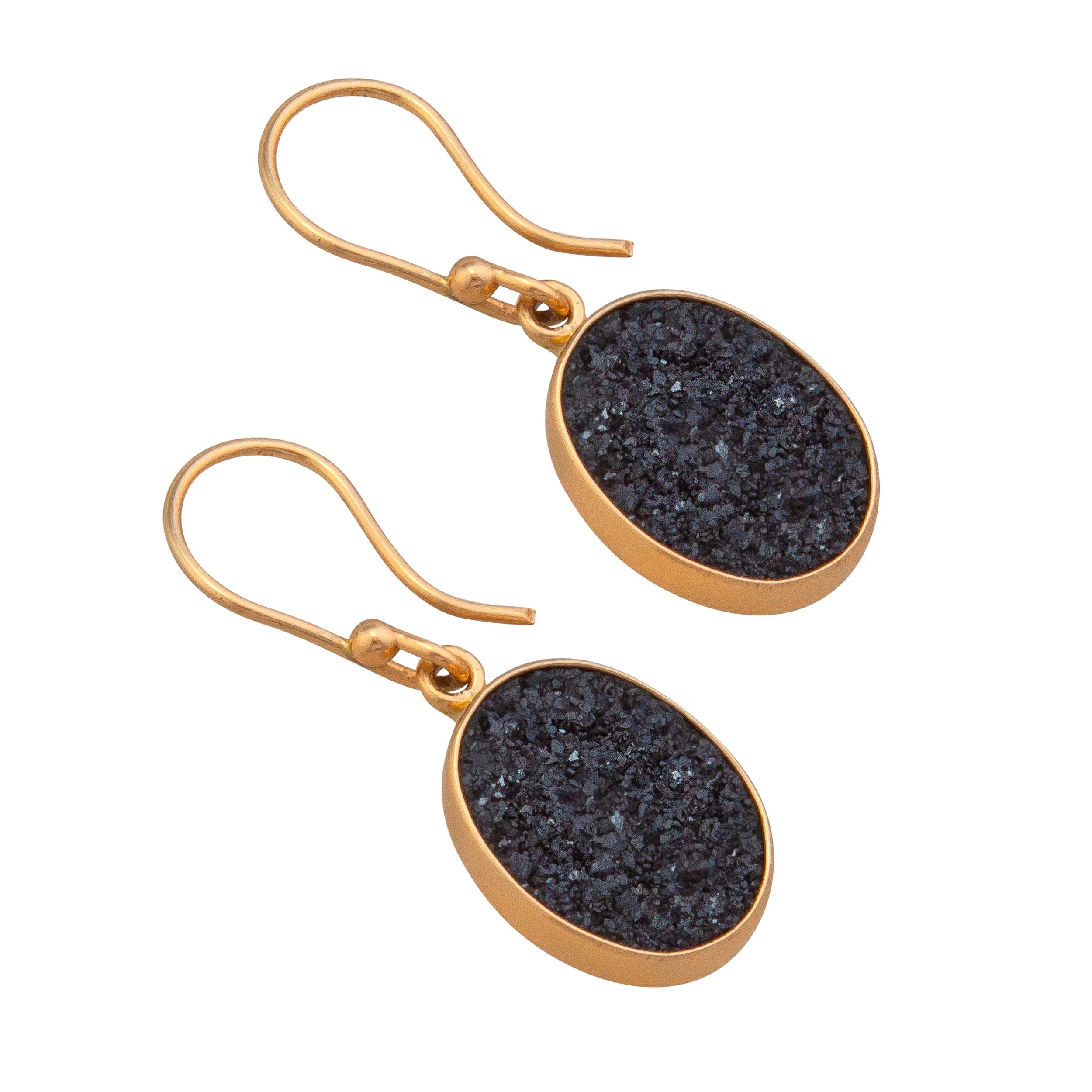 ALCHEMIA BLACK DRUZY OVAL DROP EARRINGS