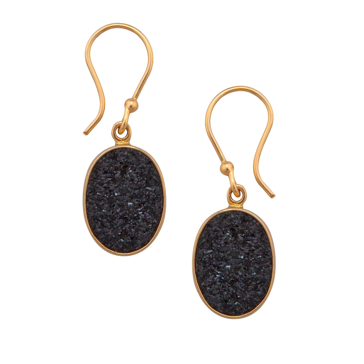 ALCHEMIA BLACK DRUZY OVAL DROP EARRINGS