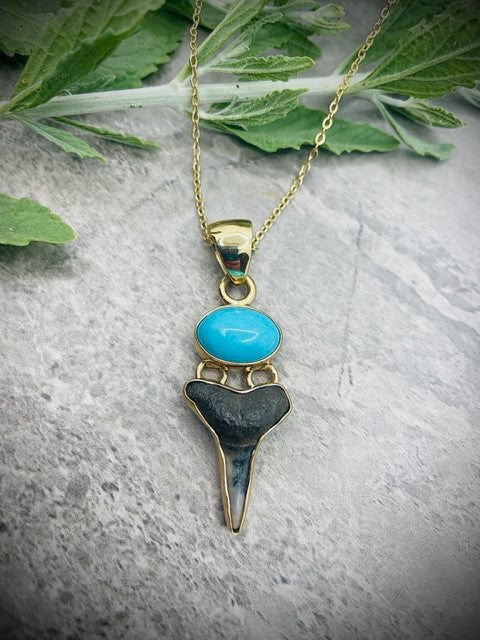 ALCHEMIA TURQUOISE & FOSSIL SHARK TOOTH PENDANT