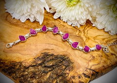 Adjustable Sterling Silver Rough Cut Ruby Bracelet