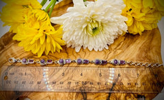 Adjustable Sterling Silver Charoite and Amethyst Bracelet