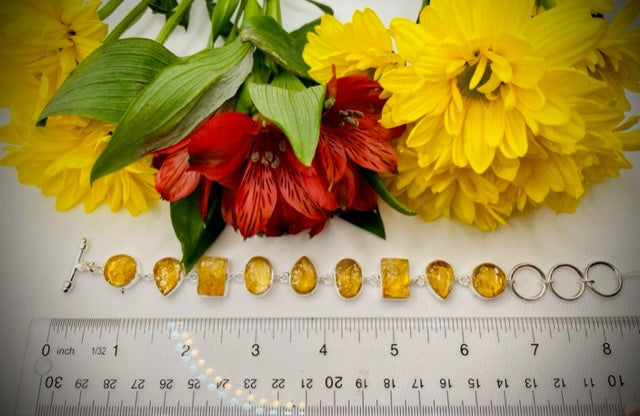 Adjustable Sterling Silver Rough Cut Citrine Bracelet