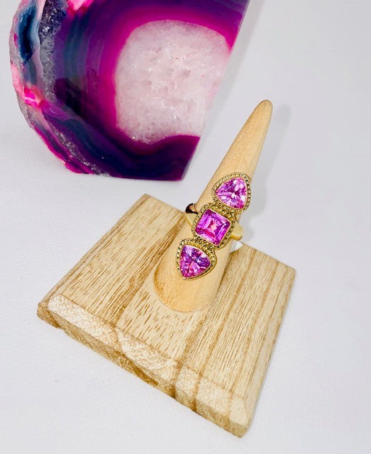 ALCHEMIA LAB CREATED PINK SAPPHIRE ADJUSTABLE RING - Triple Stone