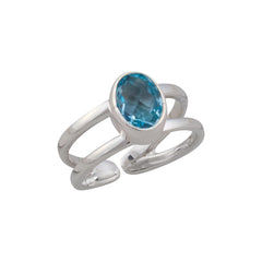 Sterling Silver Blue Topaz Adjustable Cuff Ring