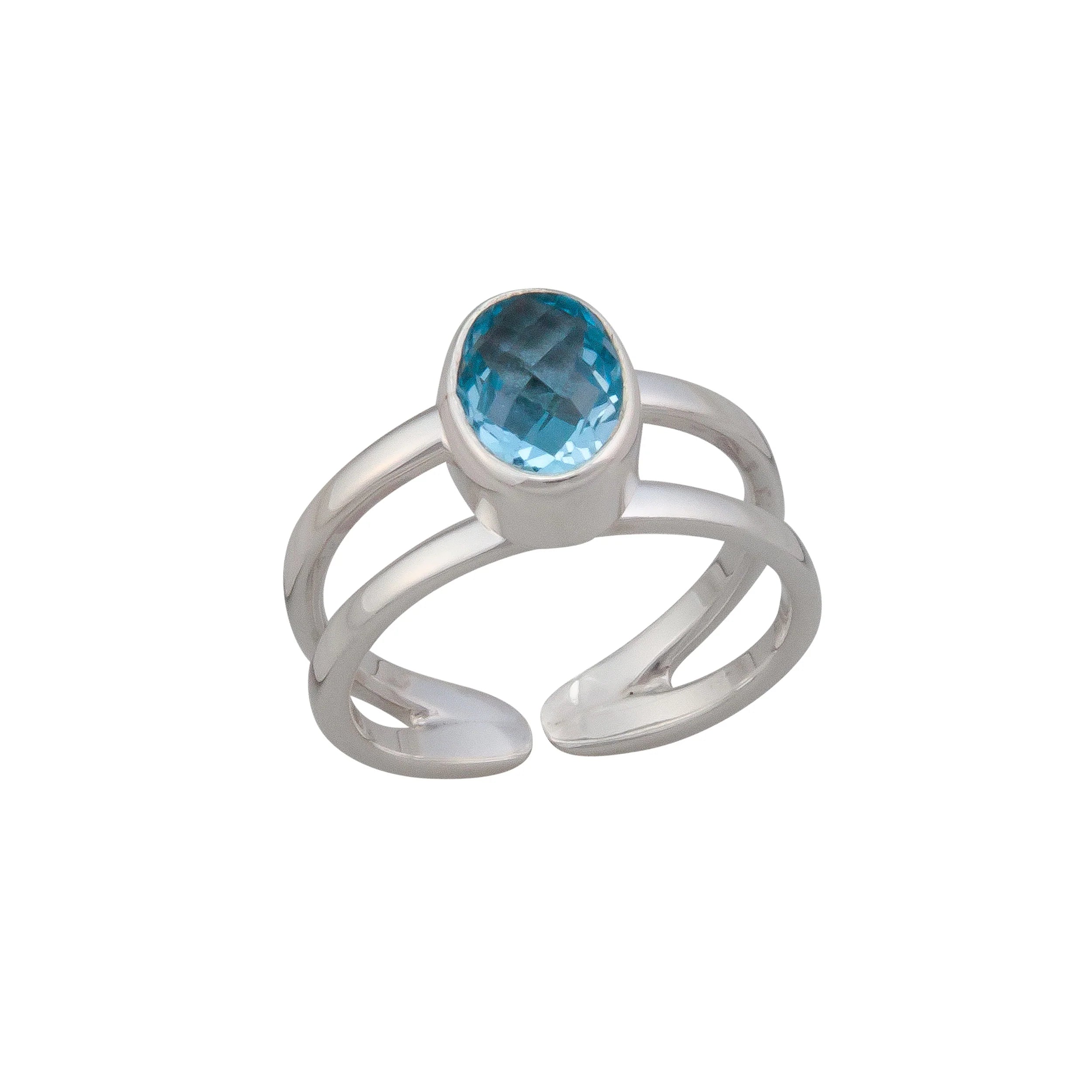 Sterling Silver Blue Topaz Adjustable Cuff Ring