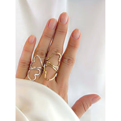 Sterling Silver Double Heart Hammered Adjustable Ring