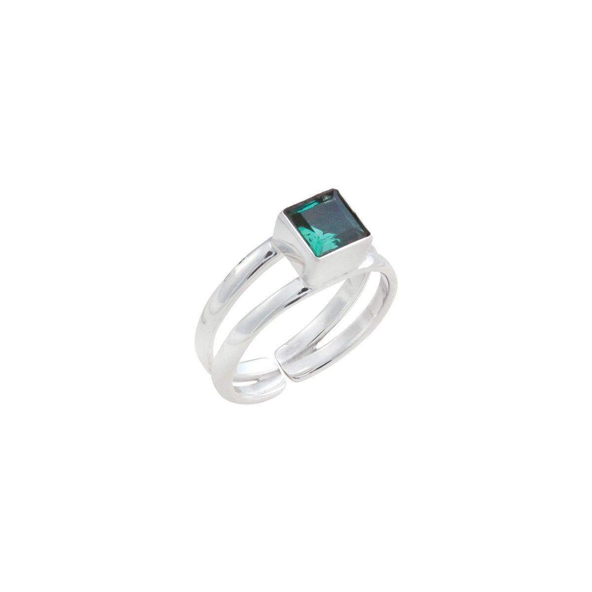 Sterling Silver Green Quartz Adjustable Cuff Ring