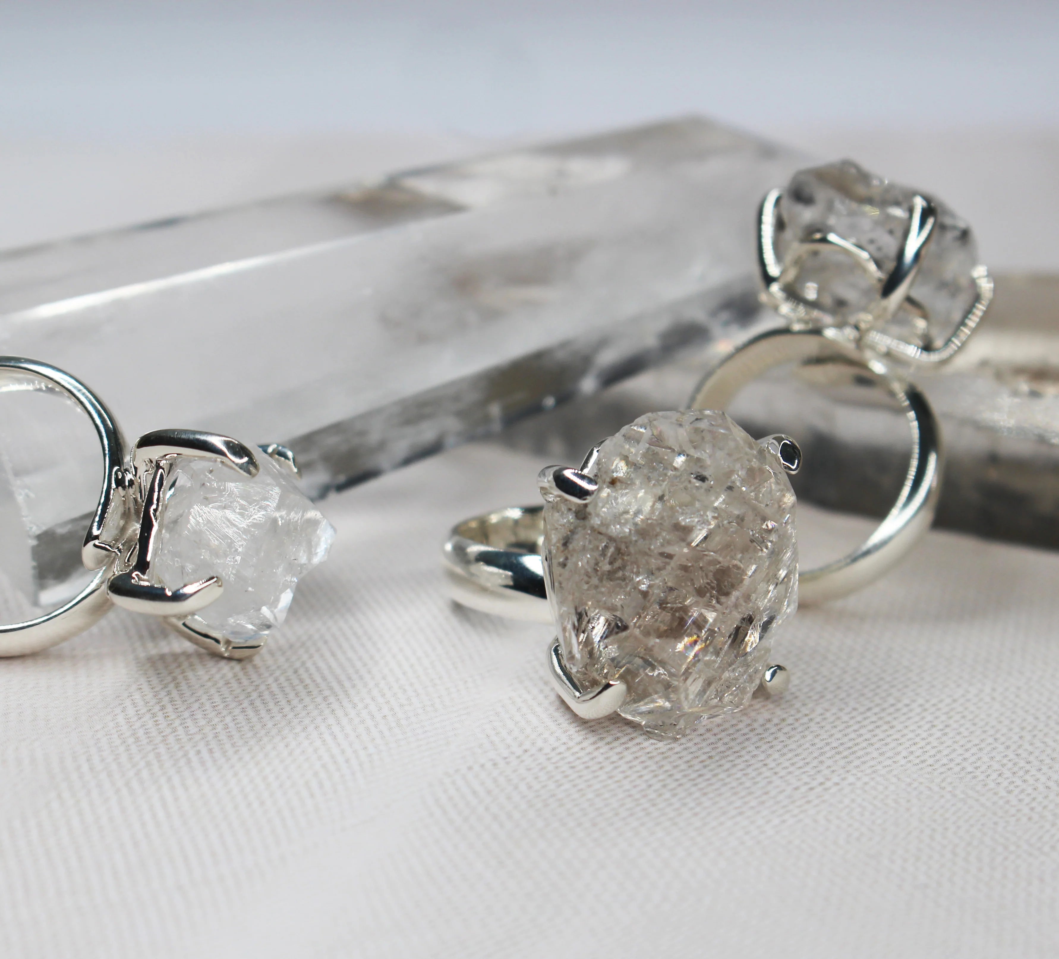 Sterling Silver Herkimer Diamond Prong Set Adjustable Ring