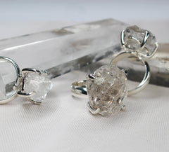 Sterling Silver Herkimer Diamond Prong Set Adjustable Ring