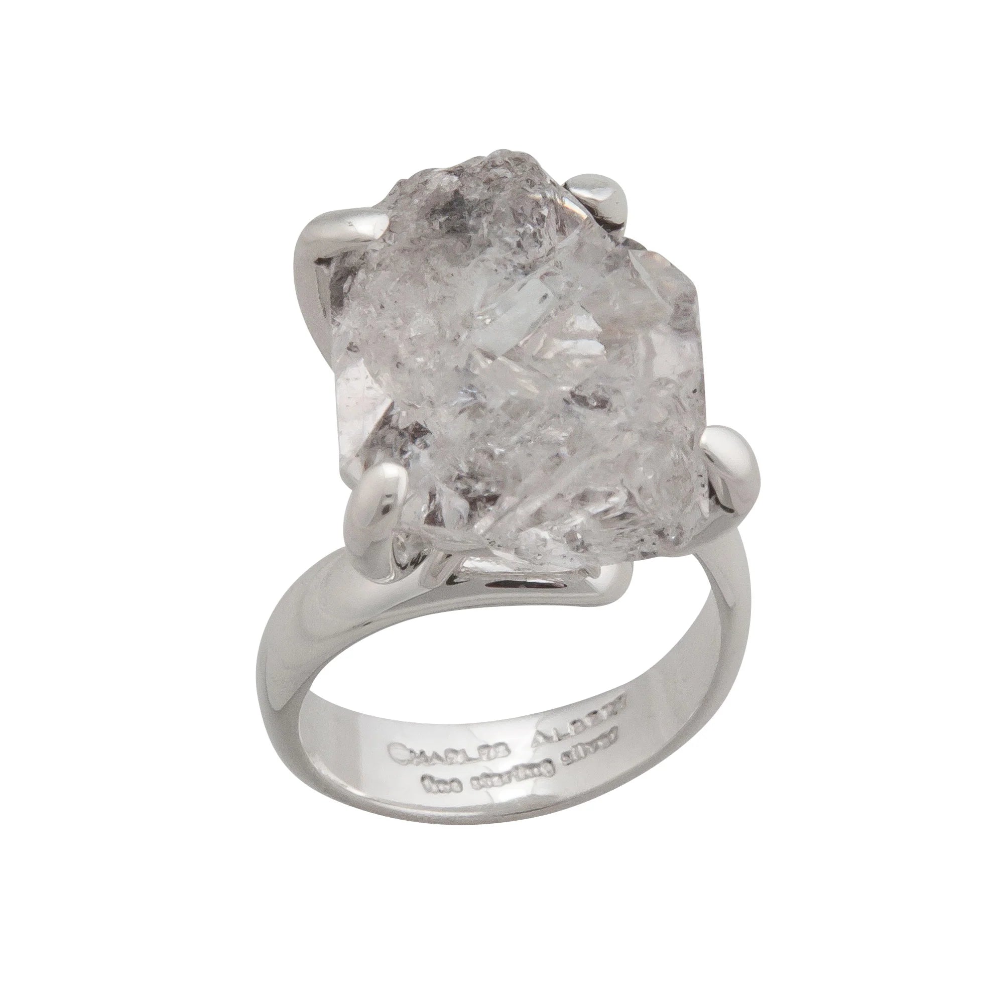 Sterling Silver Herkimer Diamond Prong Set Adjustable Ring