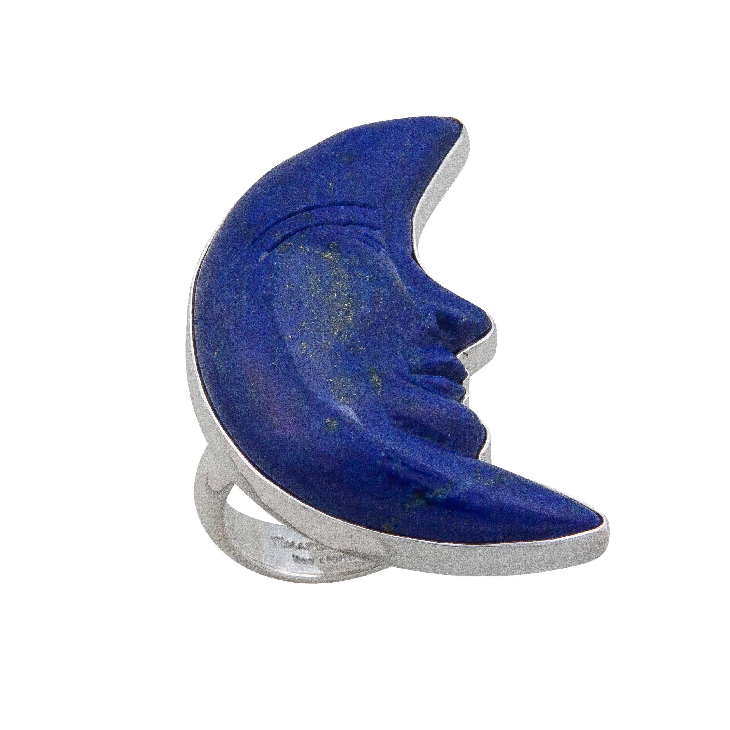 Sterling Silver Lapis Lazuli Crescent Moon Adjustable Ring