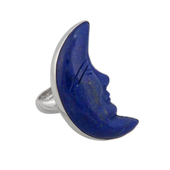 Sterling Silver Lapis Lazuli Crescent Moon Adjustable Ring