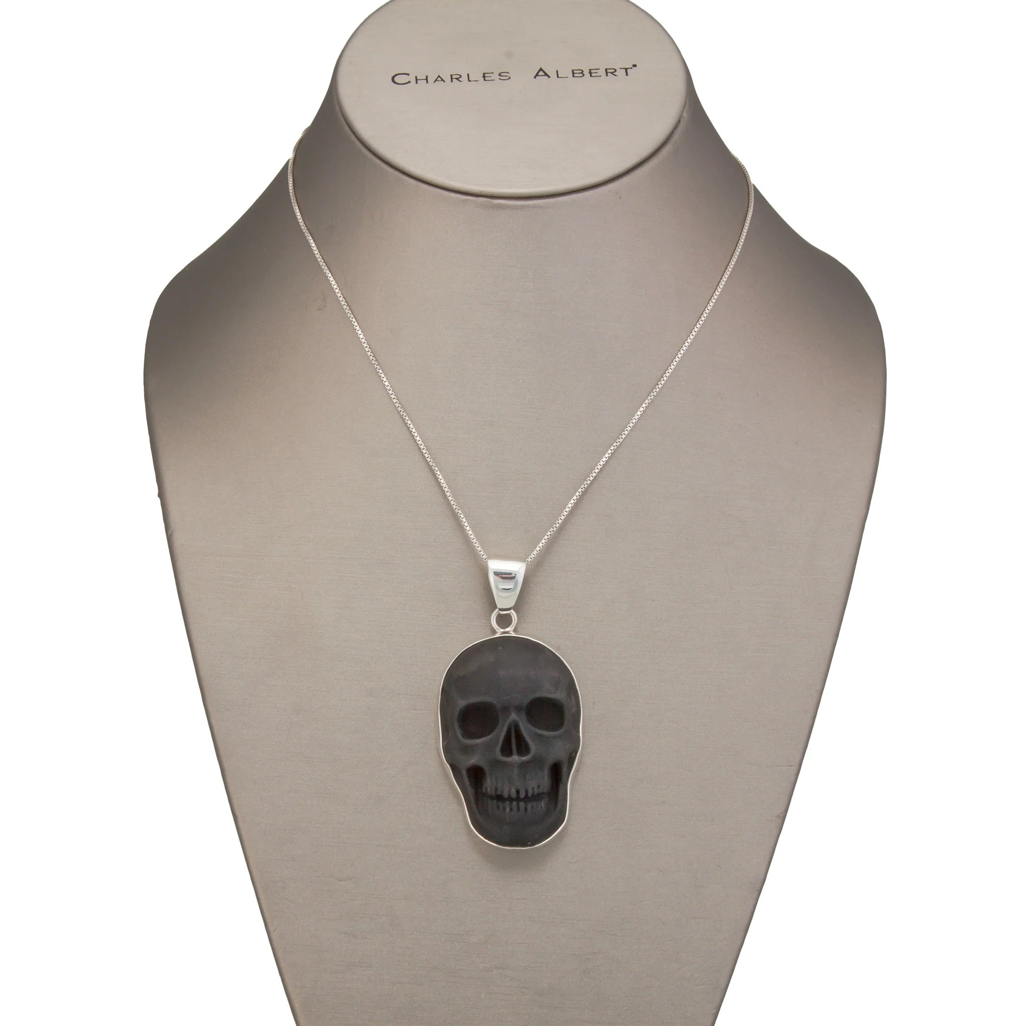 Sterling Silver Large Obsidian Skull Pendant