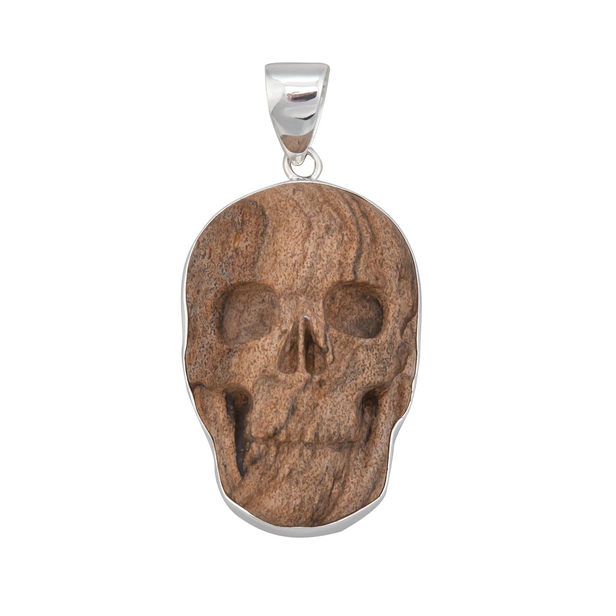 Sterling Silver Hand Carved Jasper Skull Pendant