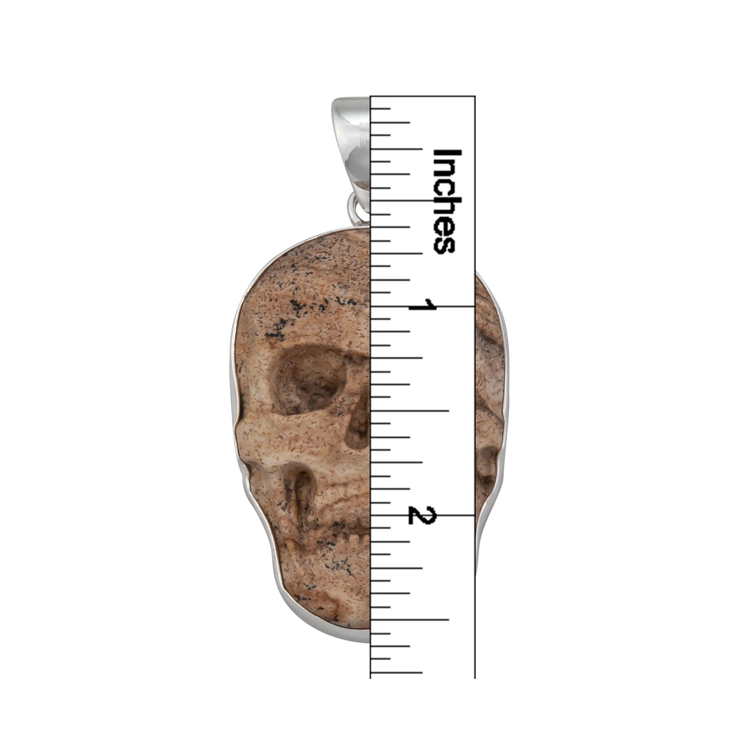 Sterling Silver Hand Carved Jasper Skull Pendant