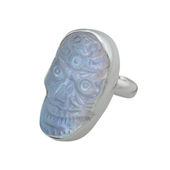 Sterling Silver Luminite Sugar Skull Adjustable Ring