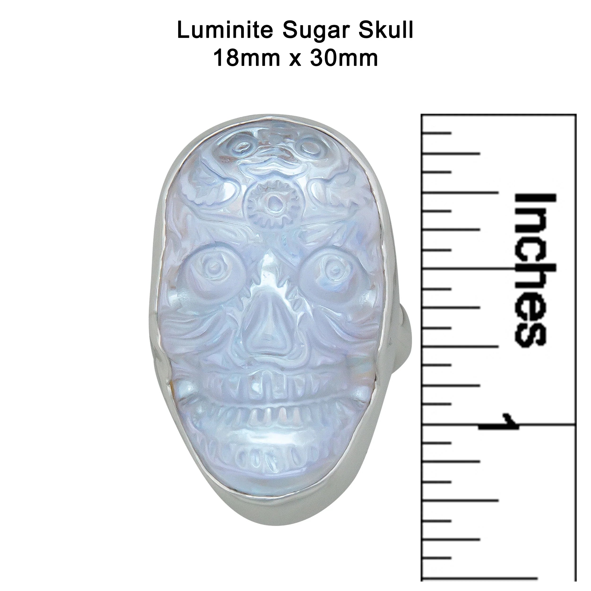 Sterling Silver Luminite Sugar Skull Adjustable Ring