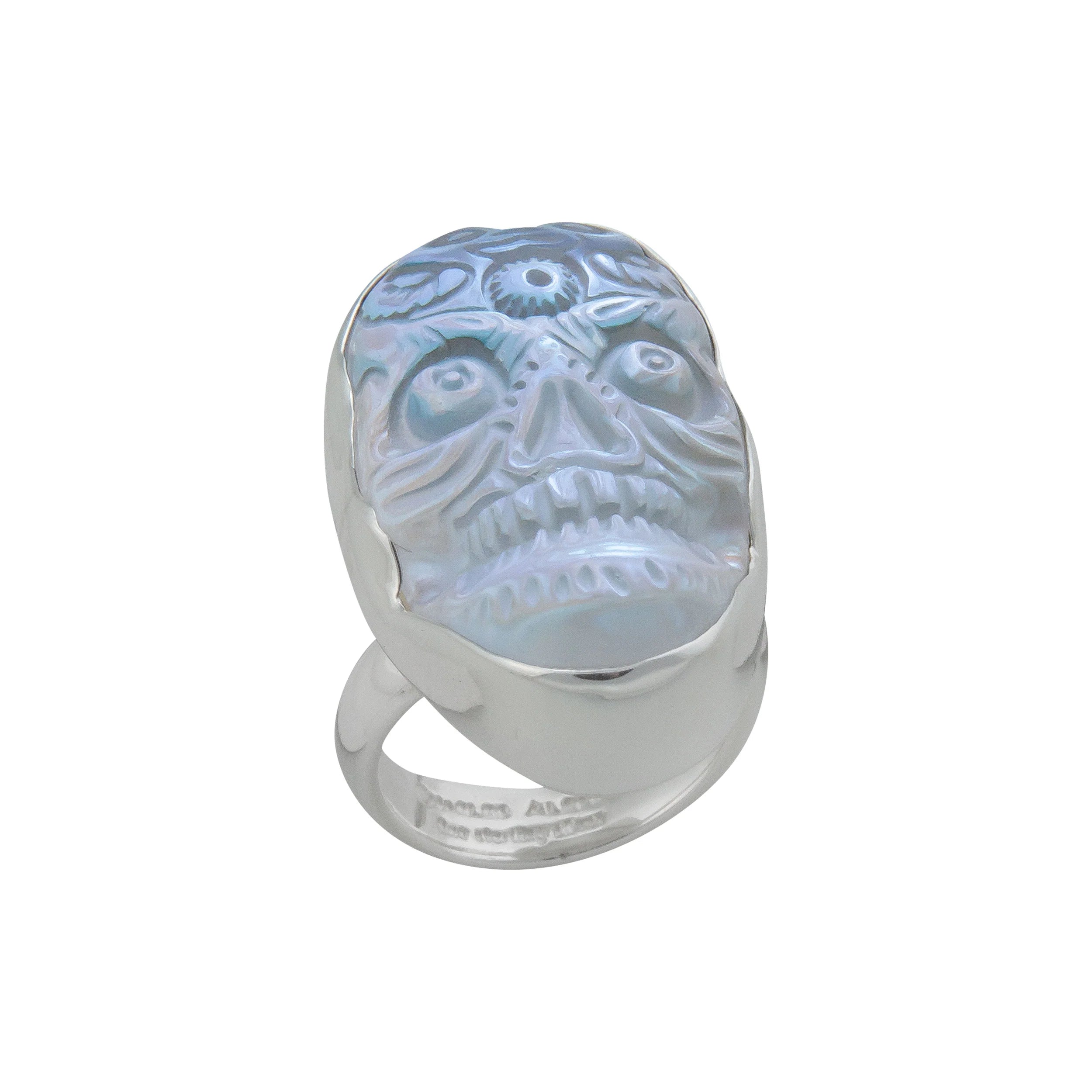 Sterling Silver Luminite Sugar Skull Adjustable Ring