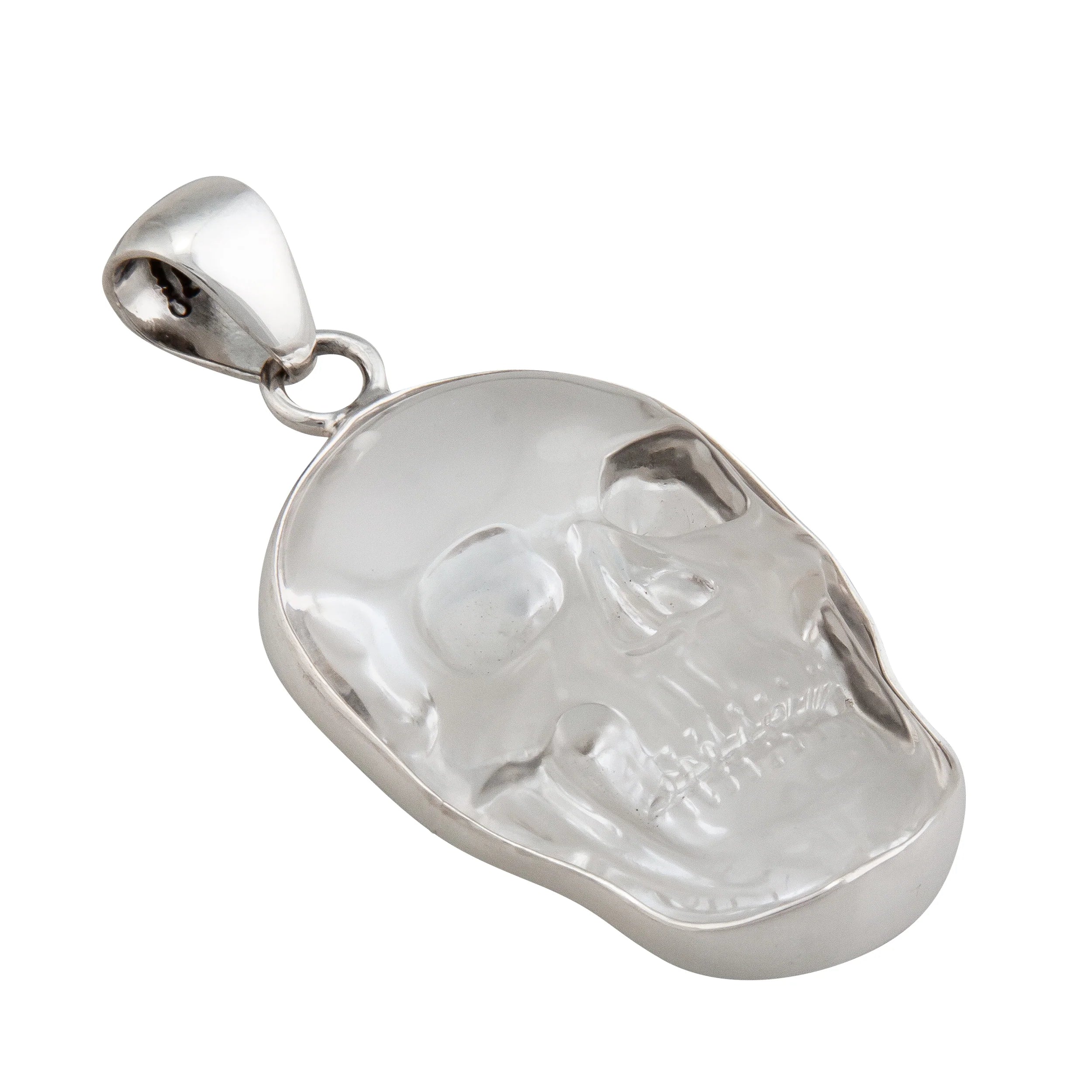 Sterling Silver Clear Quartz Skull Pendant - Medium