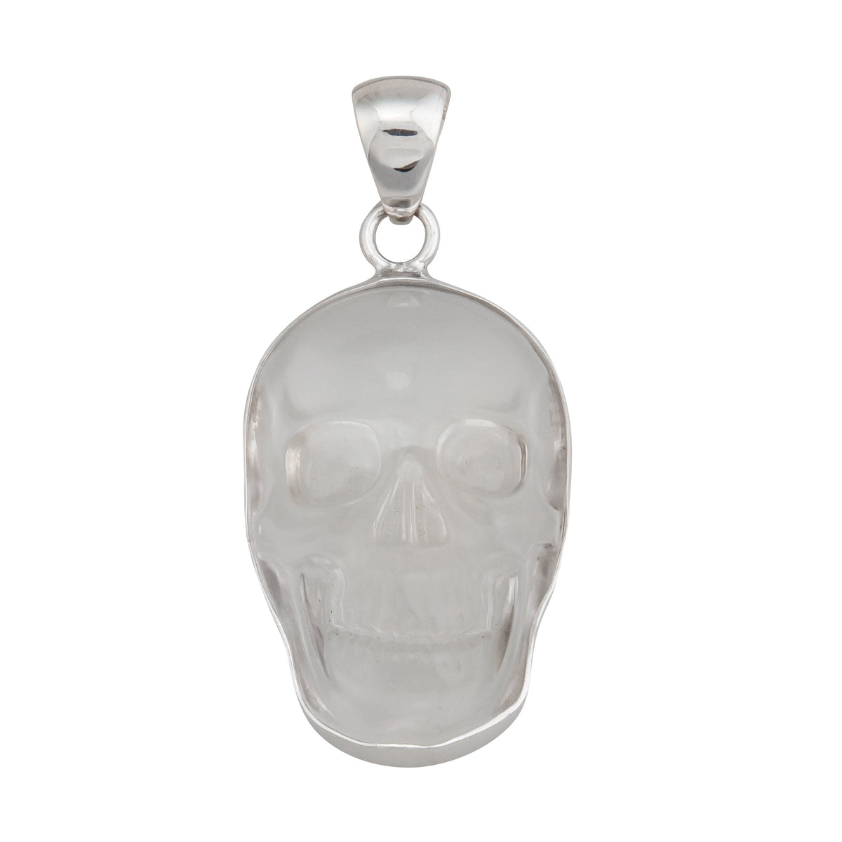 Sterling Silver Clear Quartz Skull Pendant - Medium