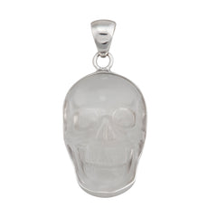 Sterling Silver Clear Quartz Skull Pendant - Medium