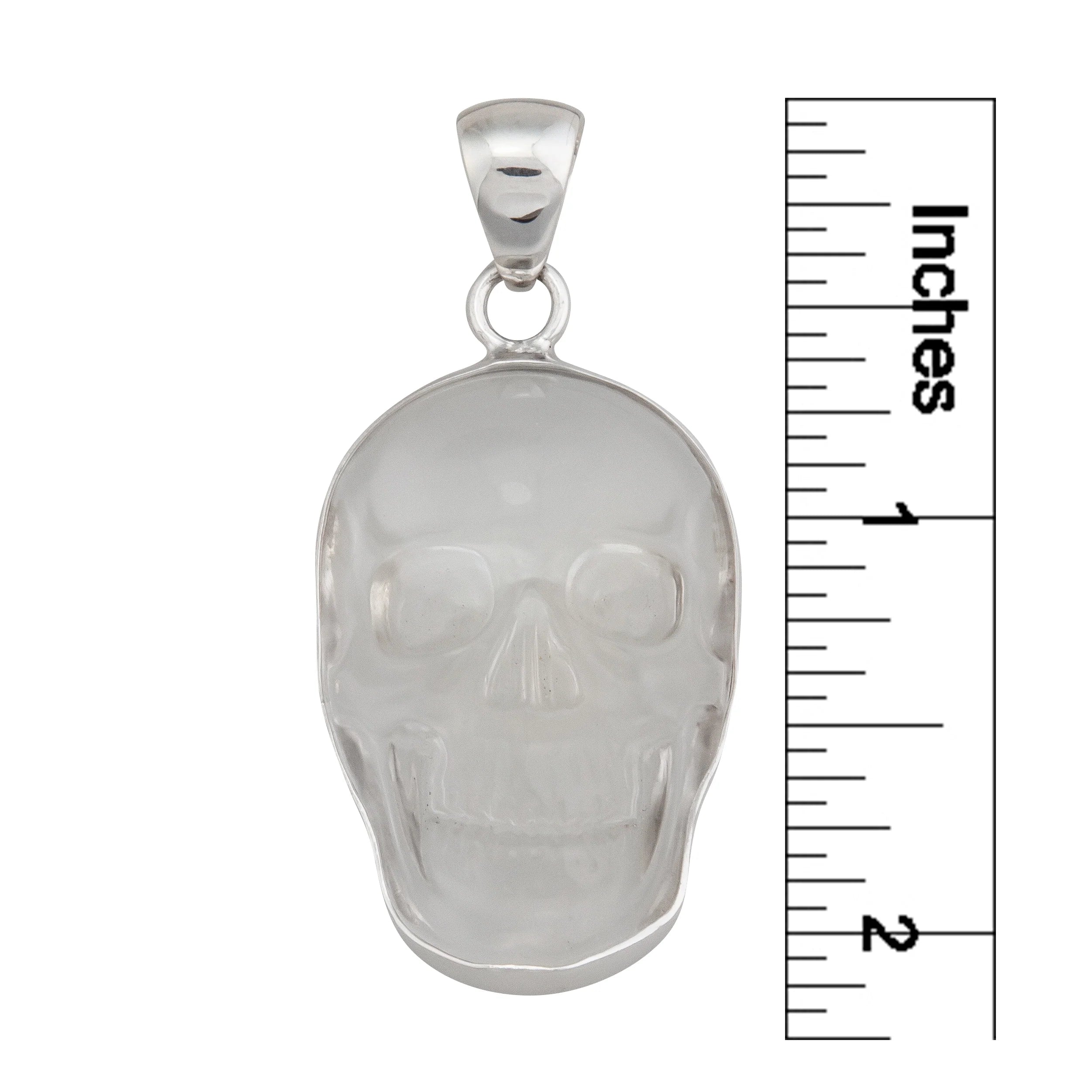 Sterling Silver Clear Quartz Skull Pendant - Medium