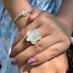 Sterling Silver Mother of Pearl Sea Turtle Adjustable Ring