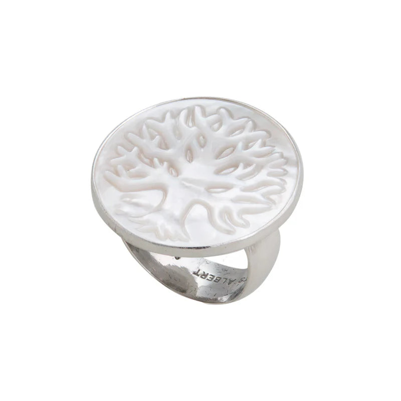 Sterling Silver Mother of Pearl Tree of Life Adjustable Ring