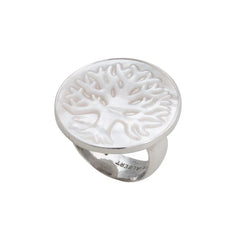 Sterling Silver Mother of Pearl Tree of Life Adjustable Ring