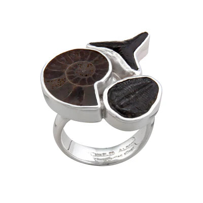 Sterling Silver Multi-Fossil Adjustable Ring - Echoes of Time