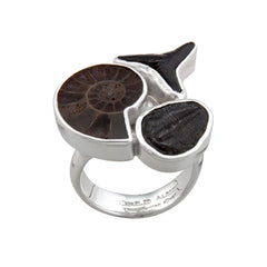 Sterling Silver Multi-Fossil Adjustable Ring - Echoes of Time