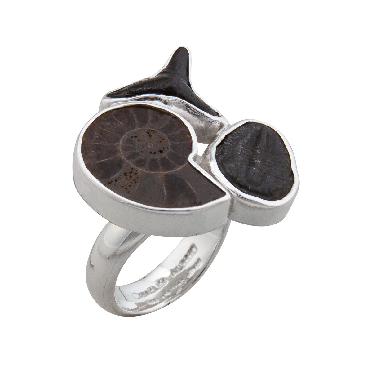 Sterling Silver Multi-Fossil Adjustable Ring - Echoes of Time