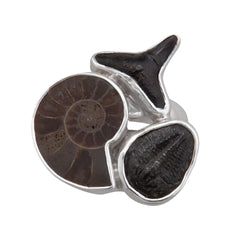 Sterling Silver Multi-Fossil Adjustable Ring - Echoes of Time