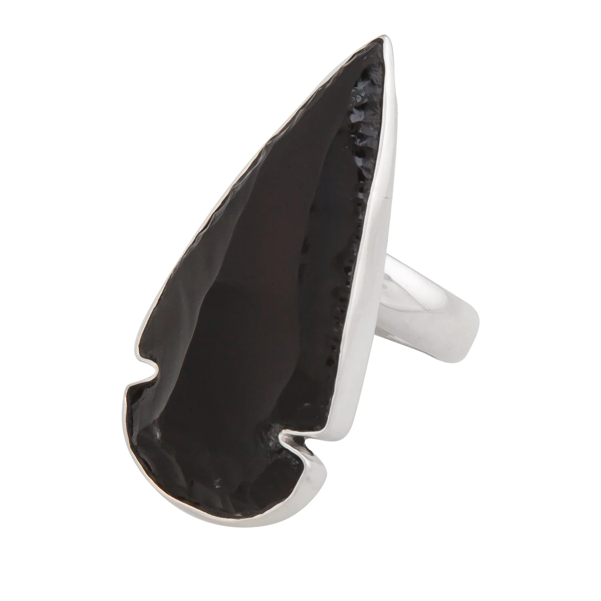 Sterling Silver Obsidian Arrowhead Adjustable Ring - Night Warrior