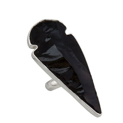 Sterling Silver Obsidian Arrowhead Adjustable Ring - Night Warrior
