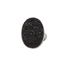 Sterling Silver Black Druse Oval Adjustable Ring