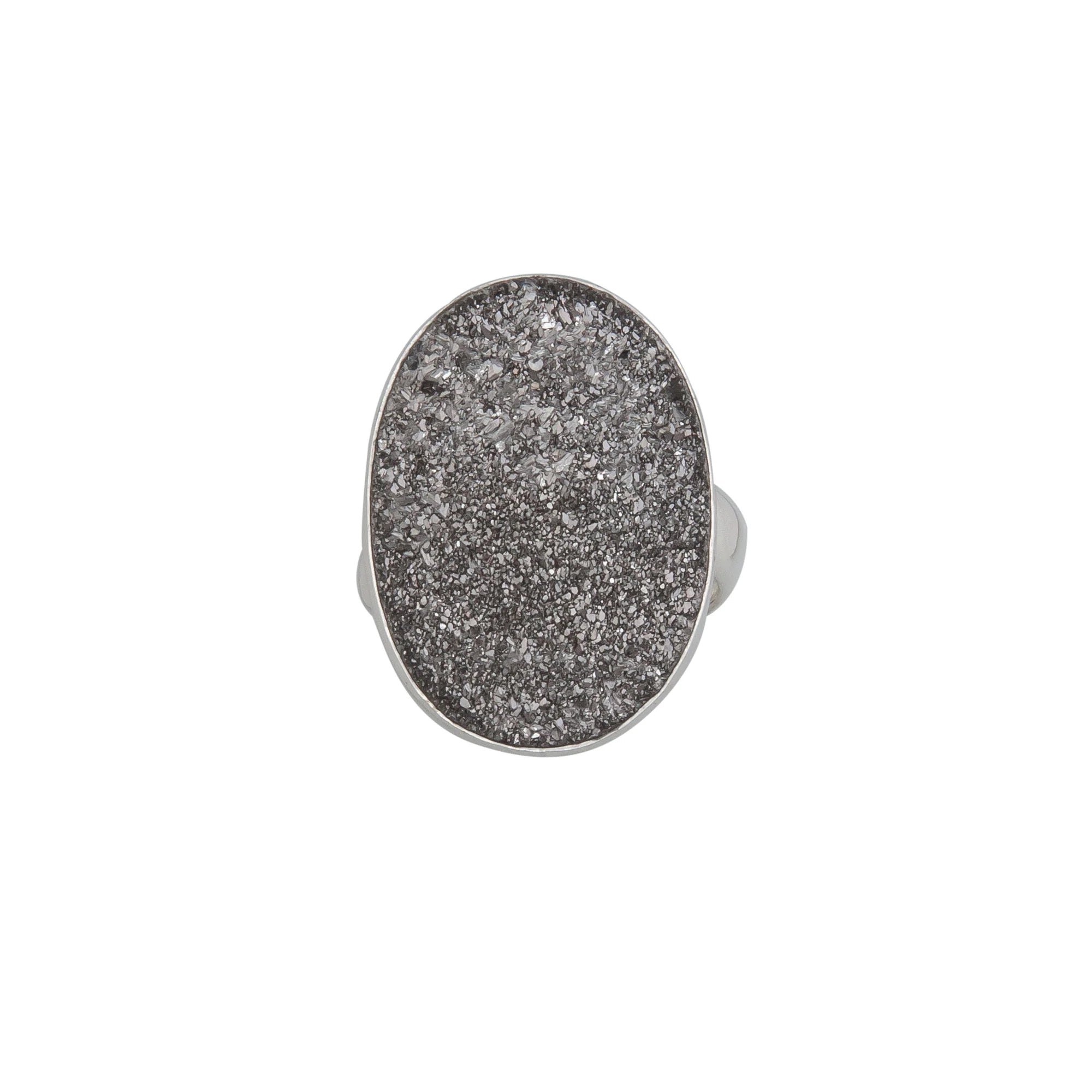 Sterling Silver Platinum Druse Oval Adjustable Ring