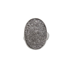 Sterling Silver Platinum Druse Oval Adjustable Ring