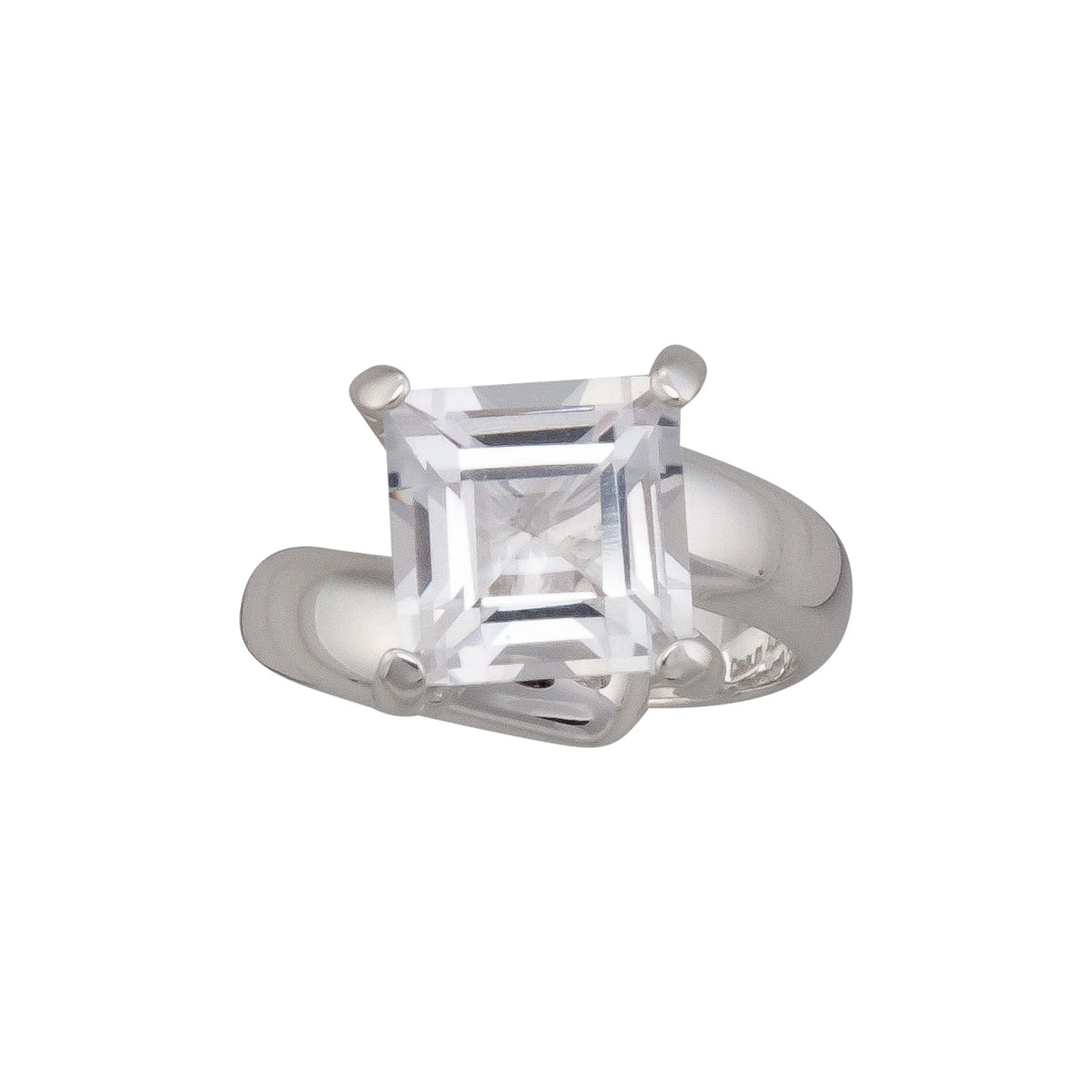 Sterling Silver Clear Quartz Prong Set Adjustable Ring