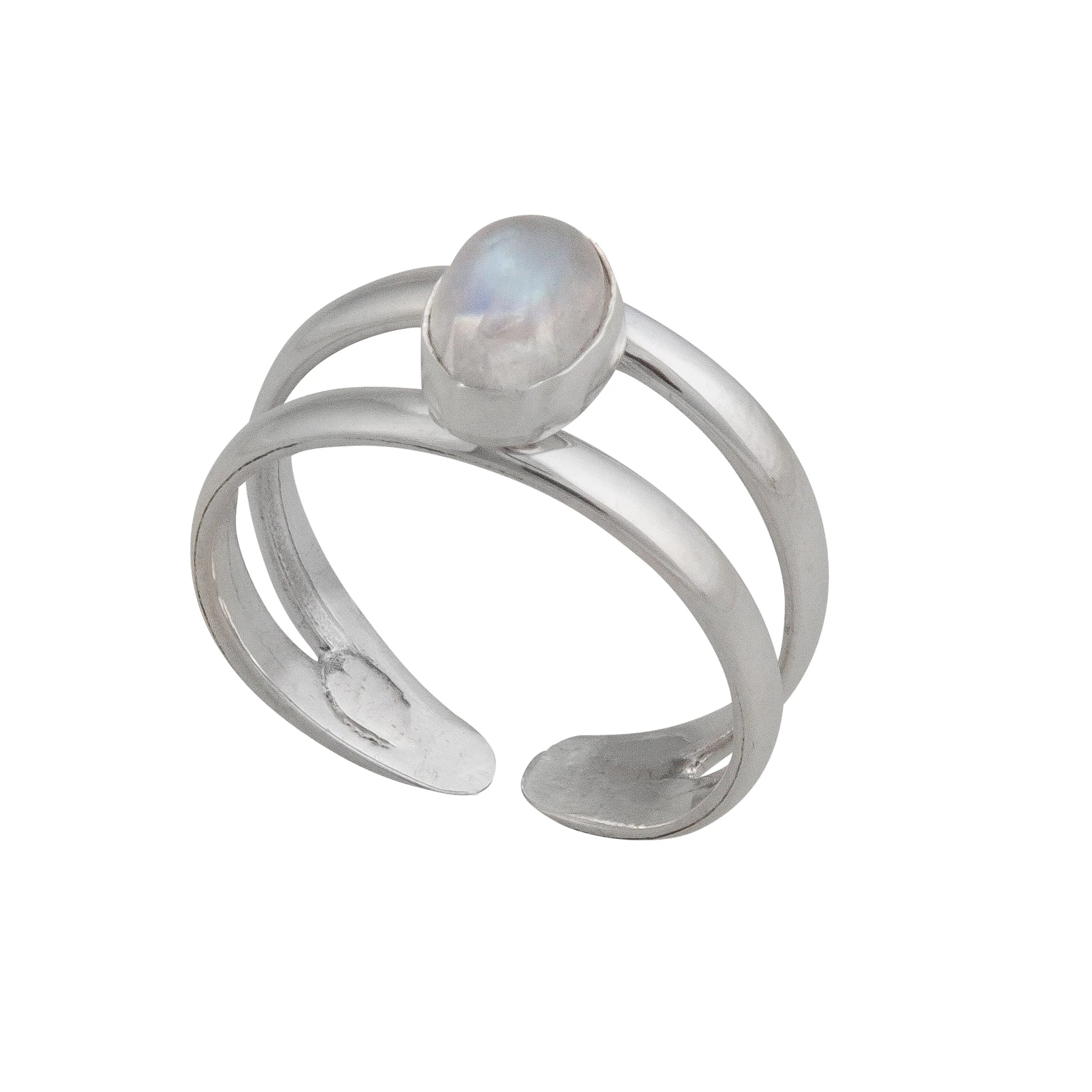 Sterling Silver Rainbow Moonstone Adjustable Cuff Ring