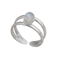 Sterling Silver Rainbow Moonstone Adjustable Cuff Ring