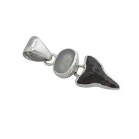 Sterling Silver Fossil Shark Tooth & Rainbow Moonstone Pendant - Lunar Depths