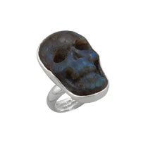 STERLING SILVER EXTRA SMALL LABRADORITE SKULL ADJUSTABLE RING