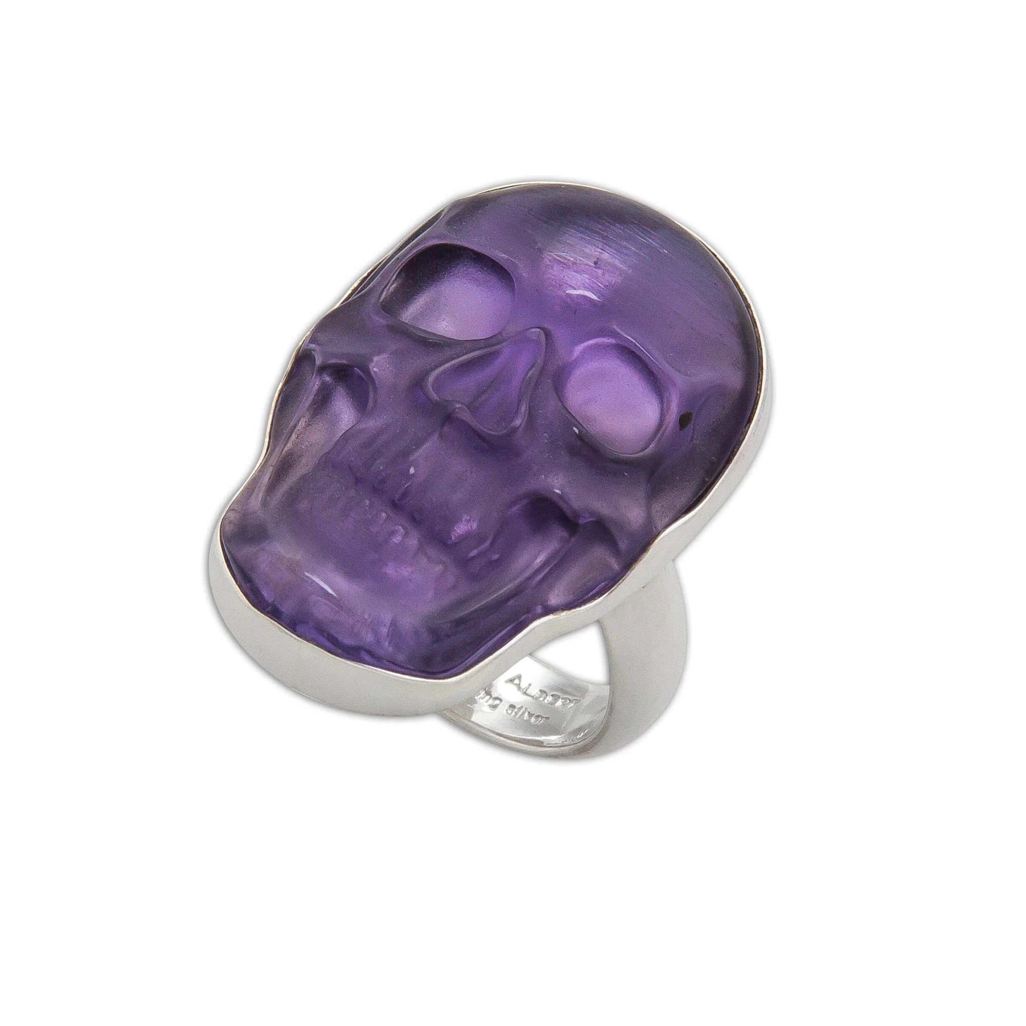 Sterling Silver Amethyst Skull Adjustable Ring