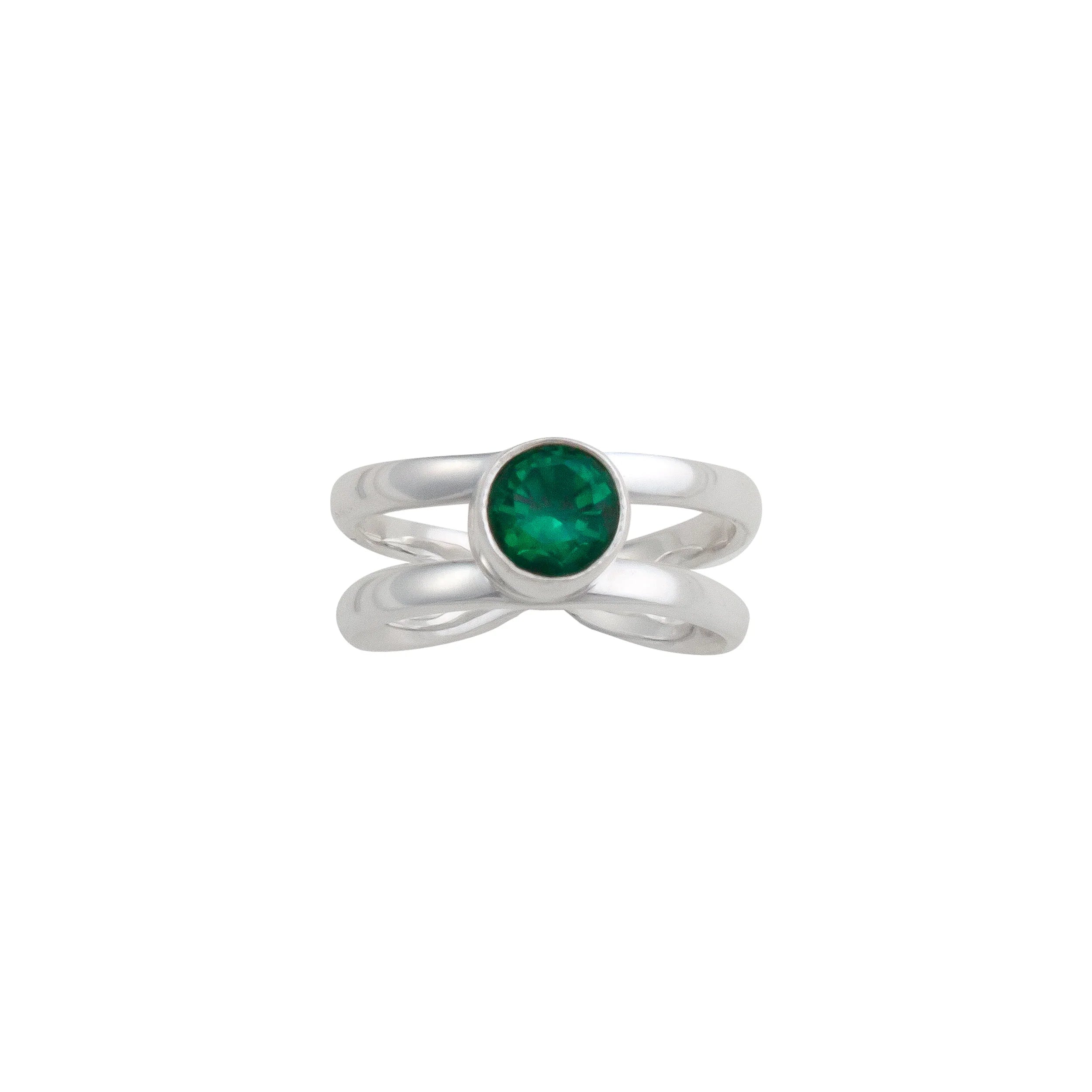 Sterling Silver Synthetic Emerald Adjustable Cuff Ring