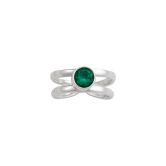 Sterling Silver Synthetic Emerald Adjustable Cuff Ring