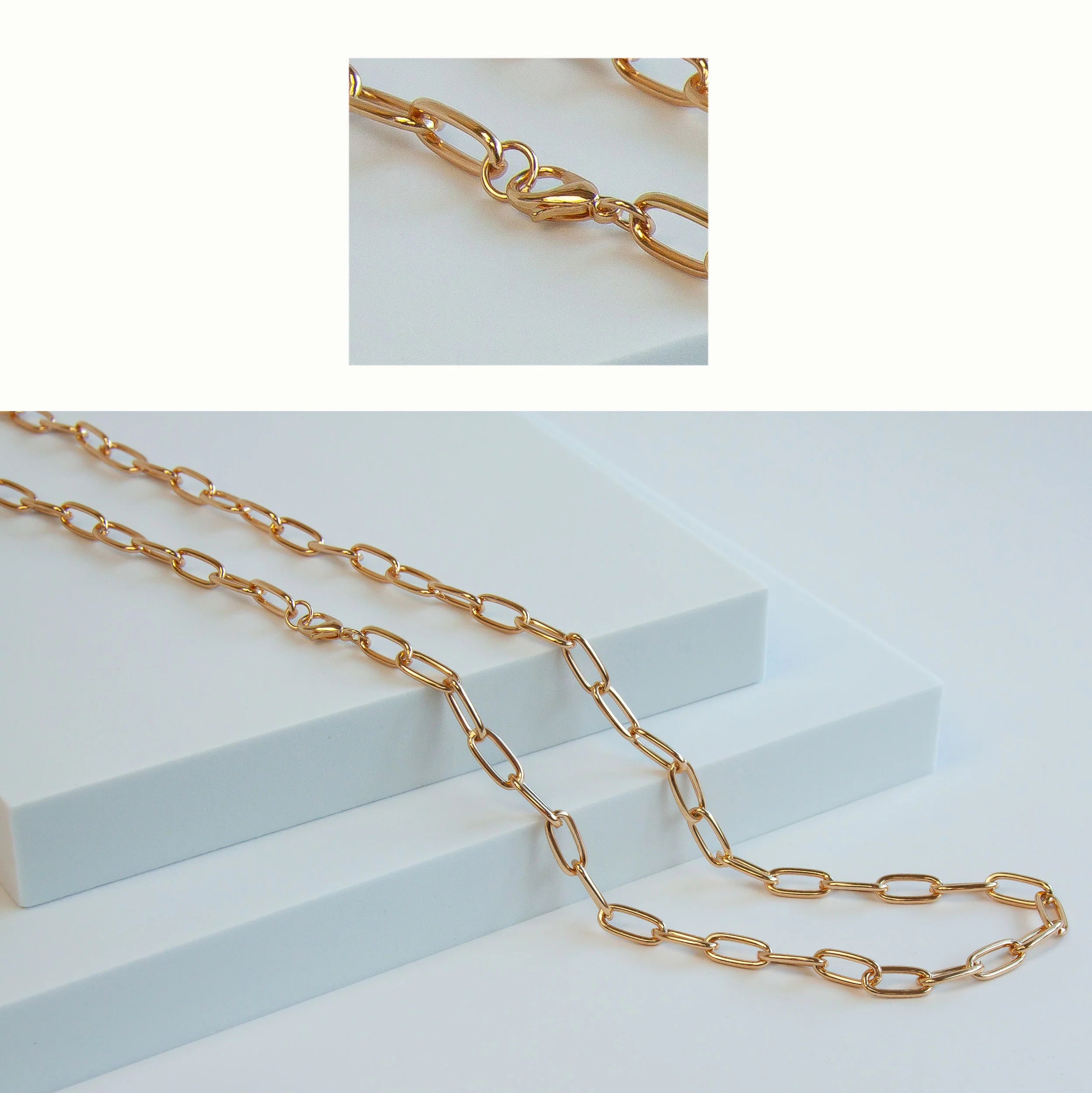 GOLD TONE BASE METAL PAPERCLIP CHAIN WITH LOBSTER CLAW CLASP