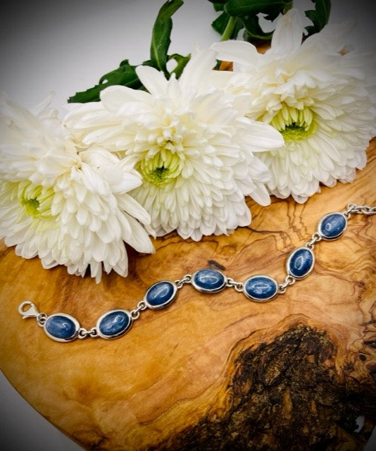 Adjustable Sterling Silver Kyanite Bracelet  - Detailed Edge